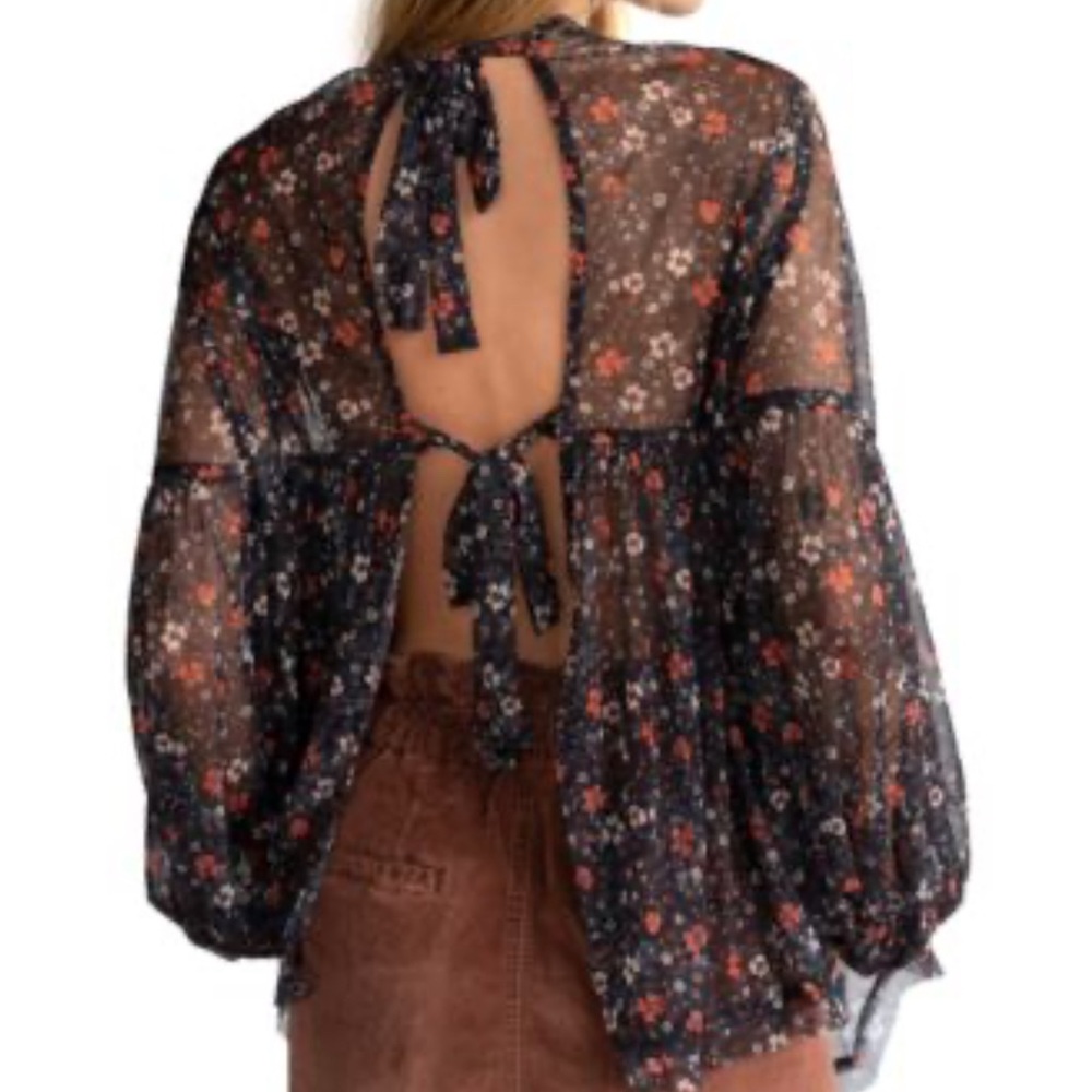 Free People Multicolor Floral SemiSheer Blouse